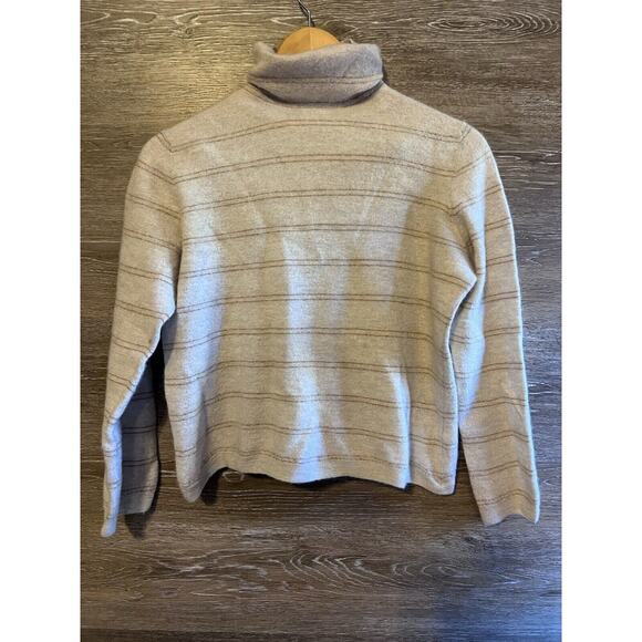 VINCE CASHMERE SWEATER OFF WHITE/IVORY Turtle Neck Stripped large - Picture 1 of 6